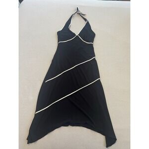Vintage 90s Sz S Wrapper Brand Black/ White Halter Dress